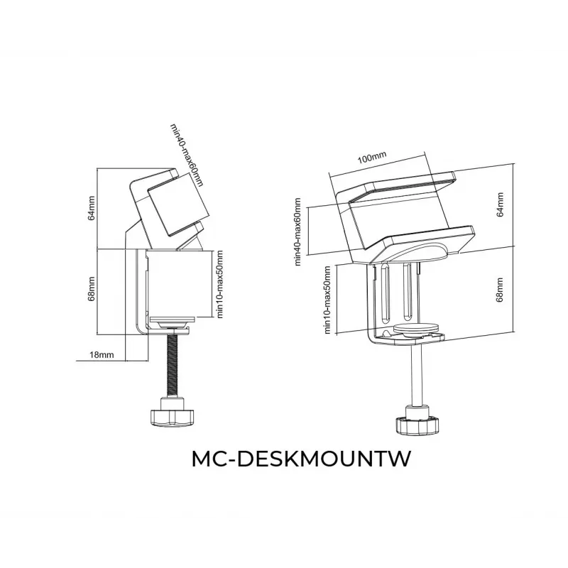 MicroConnect MC-DESKMOUNTW zacisk biurkowy do listew zasilających