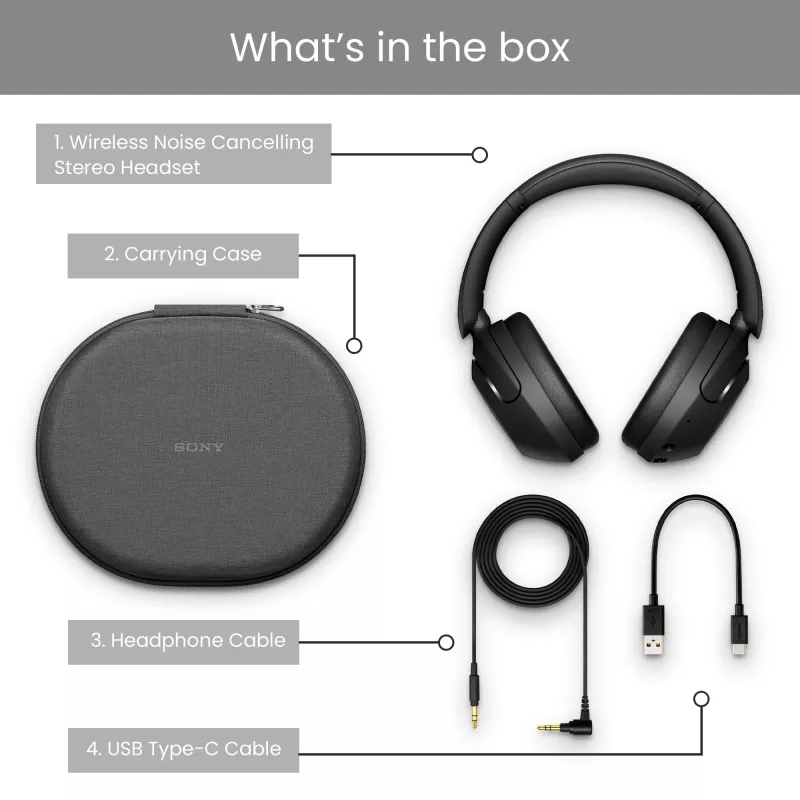 Sony WH-XB910N - Czarny, Bezprzewodowe, Połączenia/Muzyka, 7 - 25000 Hz, 252 g, Słuchawki, Czarny