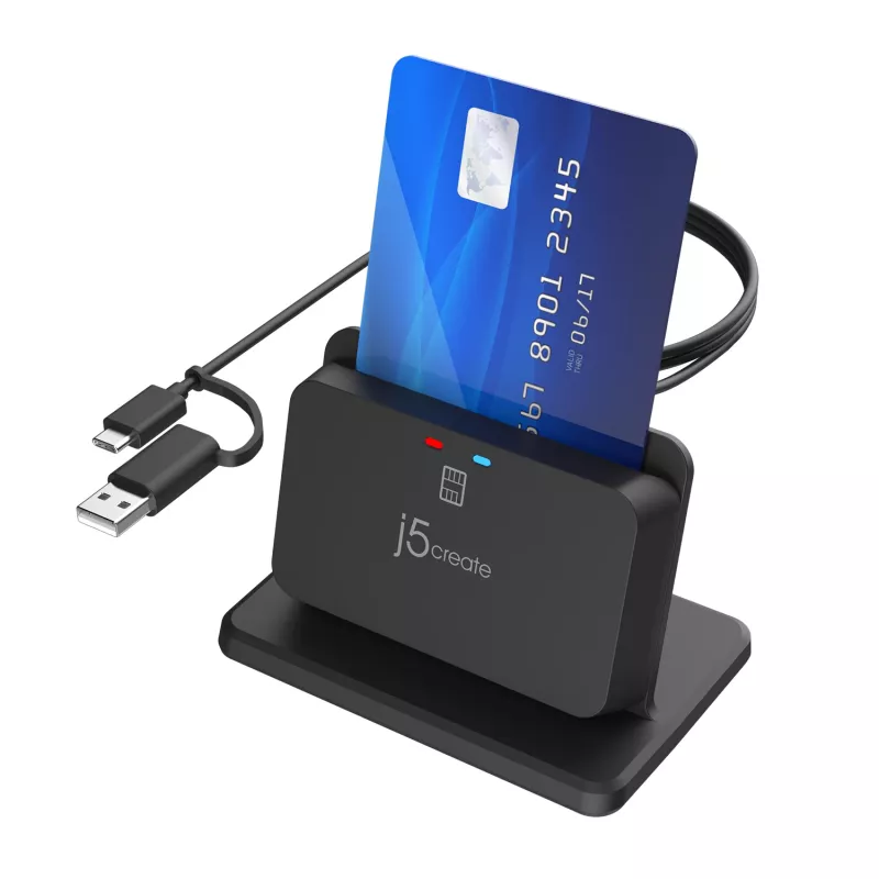 j5create JUR261 USB™ Smart Card / CAC Reader Stand, USB Type-A/USB Type-C, czarny, 95 g