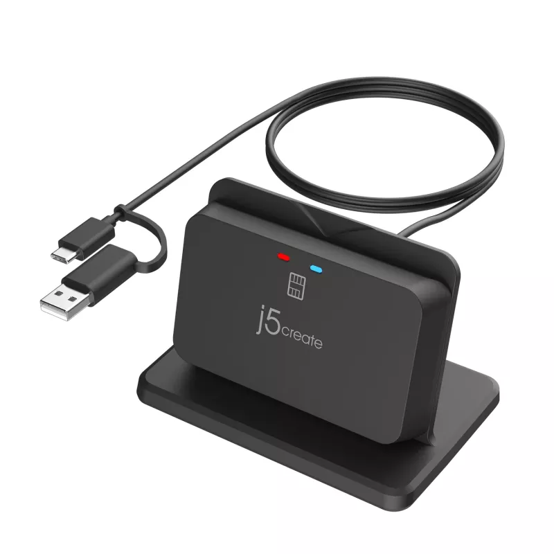 j5create JUR261 USB™ Smart Card / CAC Reader Stand, USB Type-A/USB Type-C, czarny, 95 g