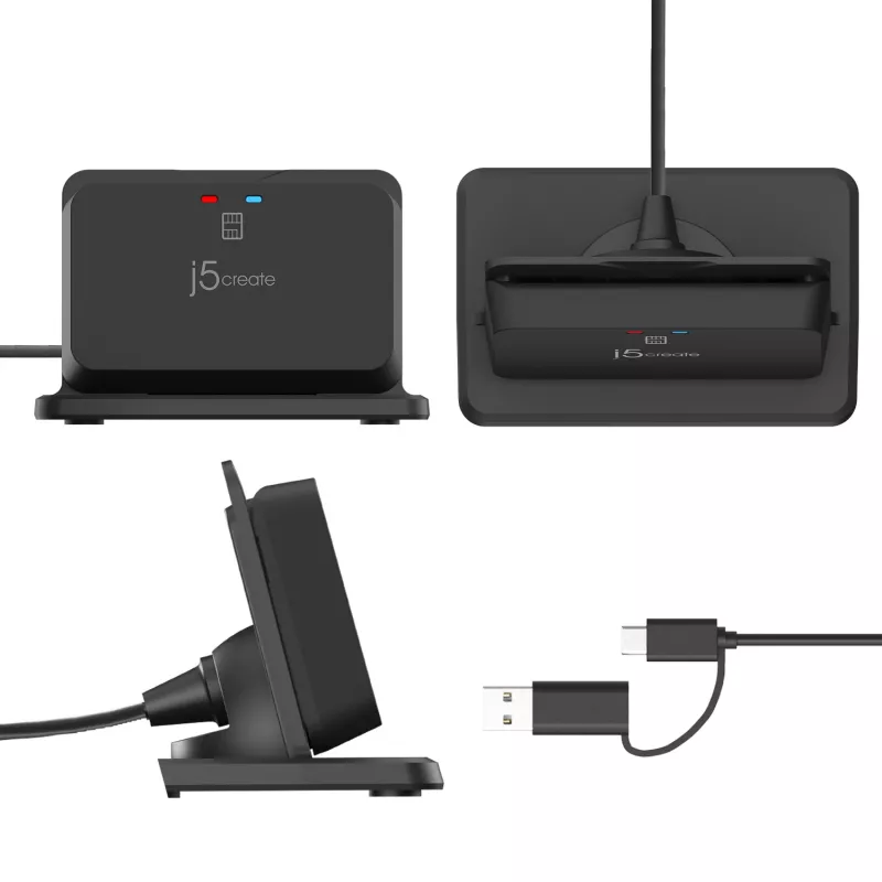j5create JUR261 USB™ Smart Card / CAC Reader Stand, USB Type-A/USB Type-C, czarny, 95 g