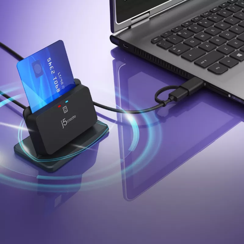 j5create JUR261 USB™ Smart Card / CAC Reader Stand, USB Type-A/USB Type-C, czarny, 95 g
