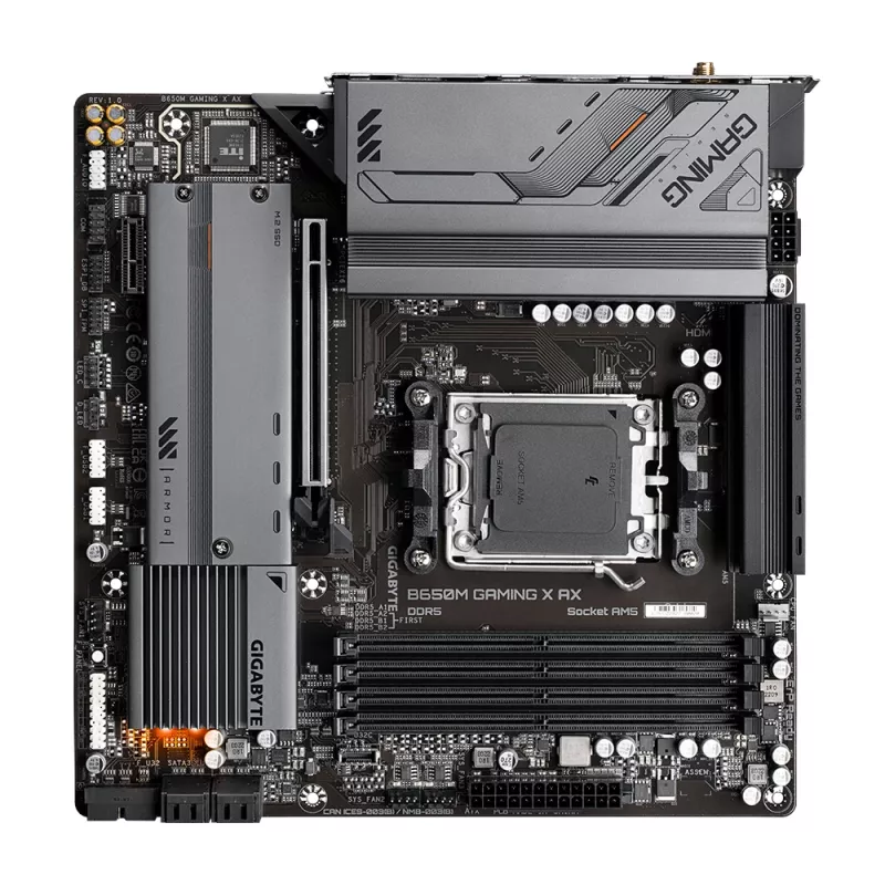 Płyta główna GIGABYTE B650M GAMING X AX — AMD B650, Socket AM5, Micro ATX, DDR5, 4 DIMM, 2x M.2, Wi‑Fi 6E, 2.5GbE