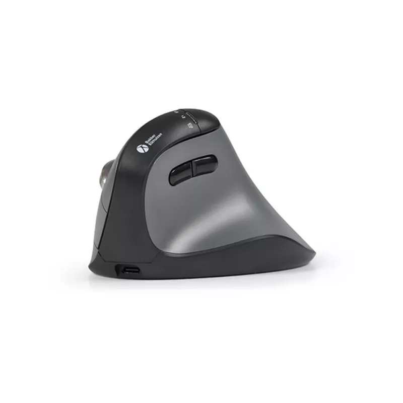 Mysz BakkerElkhuizen FastForward Pro, praworęczna, konstrukcja pionowa, optyczna, RF Wireless + Bluetooth + USB Type-C, 5000 DPI, czarna, szara