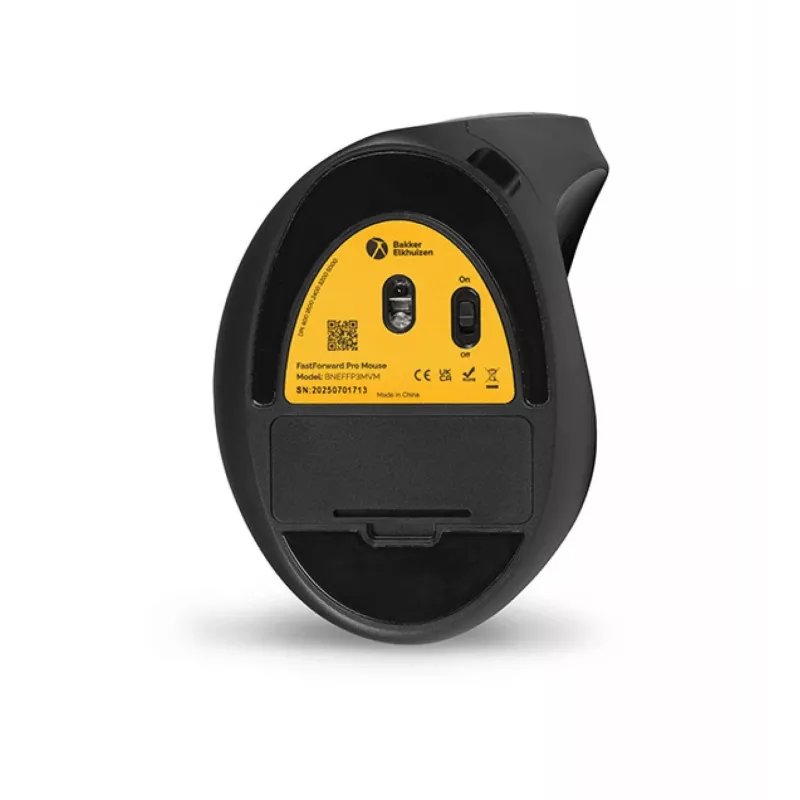 Mysz BakkerElkhuizen FastForward Pro, praworęczna, konstrukcja pionowa, optyczna, RF Wireless + Bluetooth + USB Type-C, 5000 DPI, czarna, szara