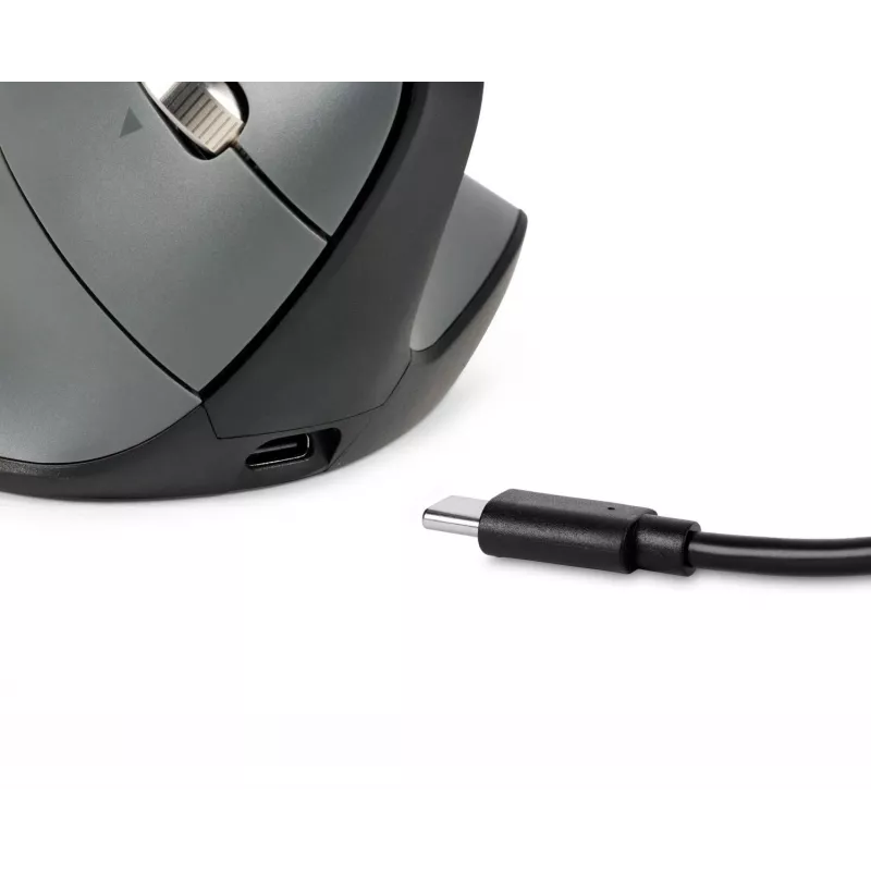 Mysz BakkerElkhuizen FastForward Pro, praworęczna, konstrukcja pionowa, optyczna, RF Wireless + Bluetooth + USB Type-C, 5000 DPI, czarna, szara