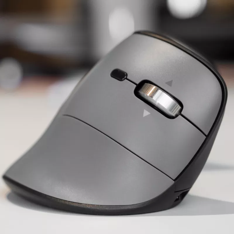 Mysz BakkerElkhuizen FastForward Pro, praworęczna, konstrukcja pionowa, optyczna, RF Wireless + Bluetooth + USB Type-C, 5000 DPI, czarna, szara