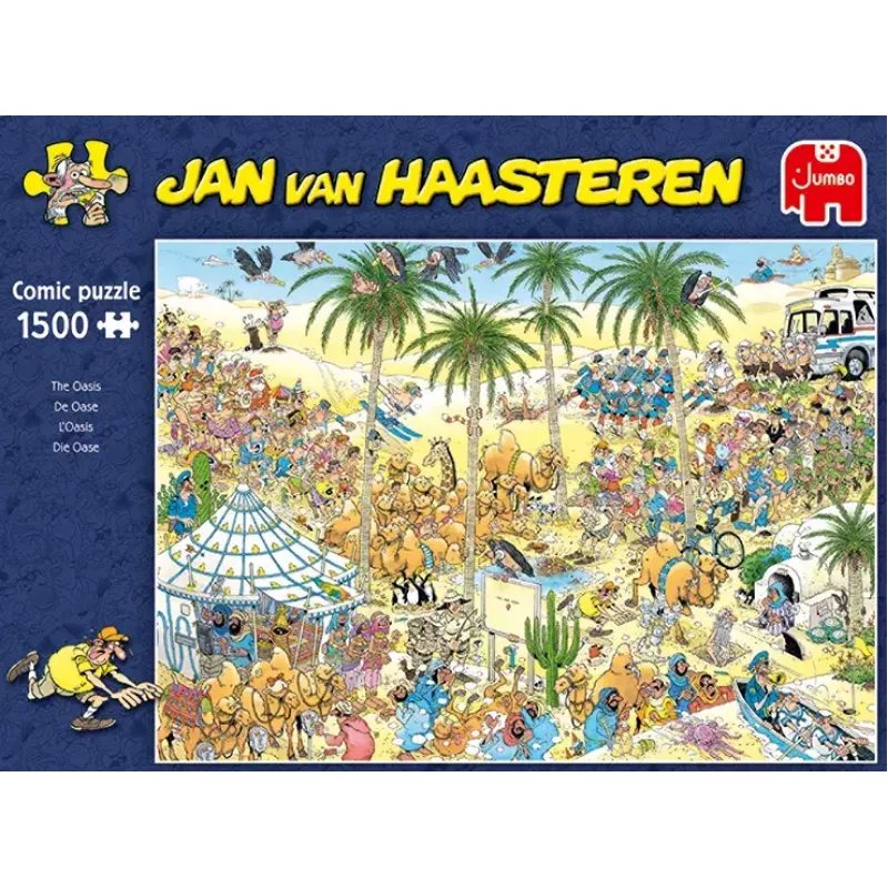 Duże puzzle Jumbo Jan van Haasteren Oaza — 1500 elementów, 900×600 mm