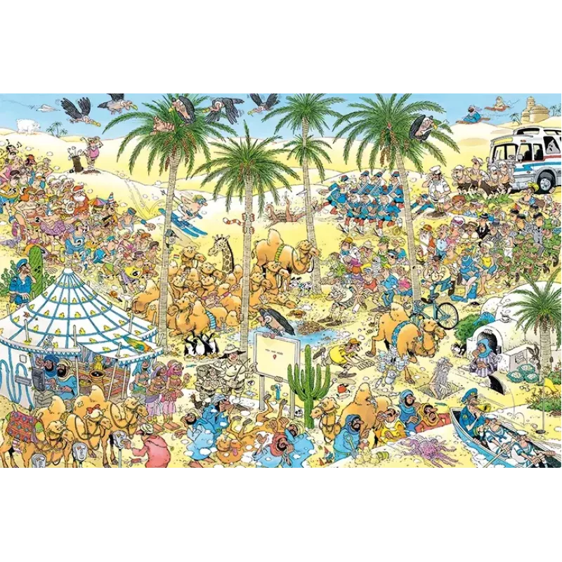 Duże puzzle Jumbo Jan van Haasteren Oaza — 1500 elementów, 900×600 mm