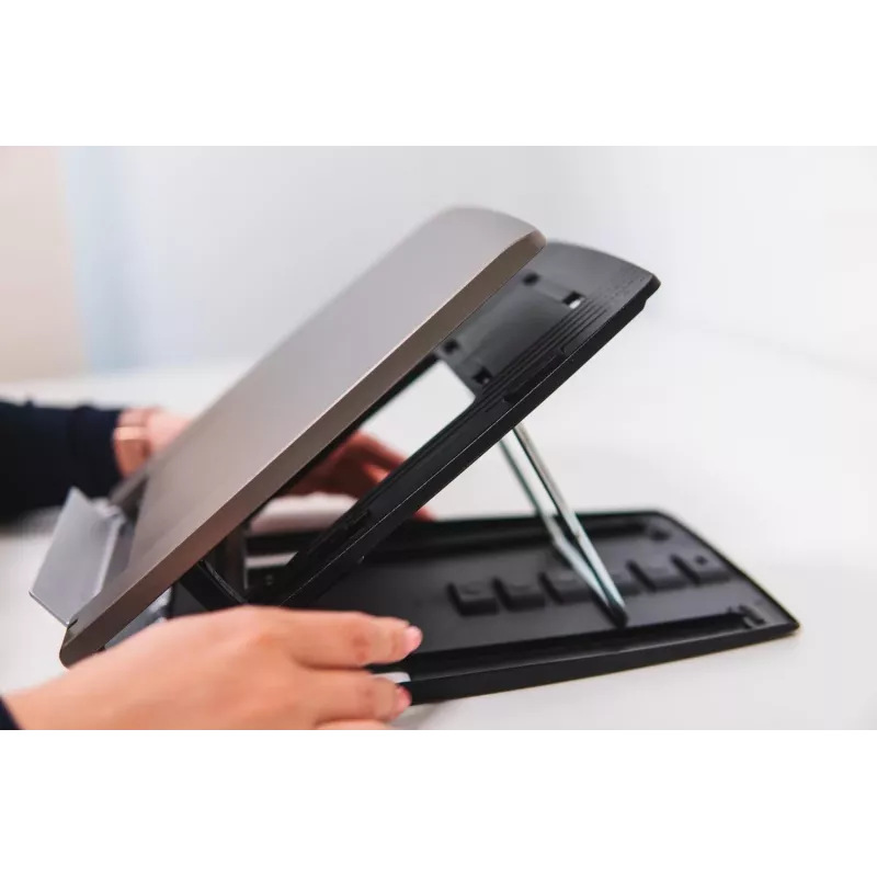 BakkerElkhuizen Ergo-Q 330 Circular, Podstawka pod laptopa, Czarny, Szary, Akrylonitryladienostyren (ABS), Tworzywo sztuczne, Stal, 33,8 cm (13,3 cala), 43,2 cm (17 cali), 6 kg