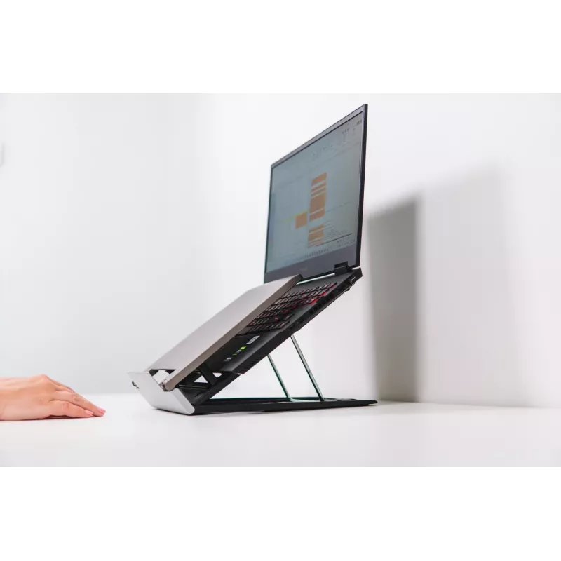 BakkerElkhuizen Ergo-Q 330 Circular, Podstawka pod laptopa, Czarny, Szary, Akrylonitryladienostyren (ABS), Tworzywo sztuczne, Stal, 33,8 cm (13,3 cala), 43,2 cm (17 cali), 6 kg