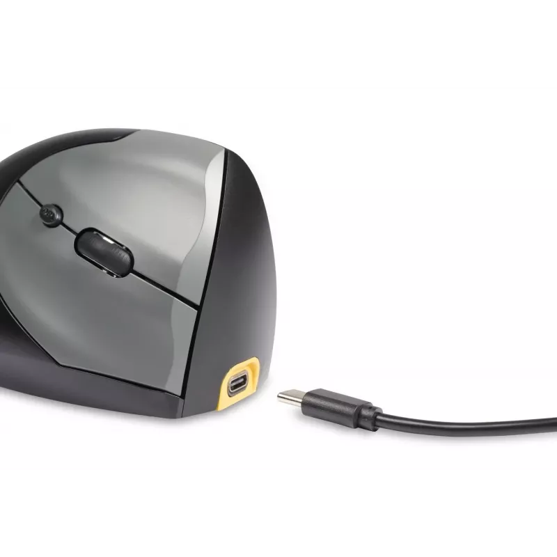BakkerElkhuizen Handshake mysz Right, praworęczna, konstrukcja pionowa, optyczna, RF Wireless + Bluetooth + USB Type-C, 6400 DPI, czarny, szary