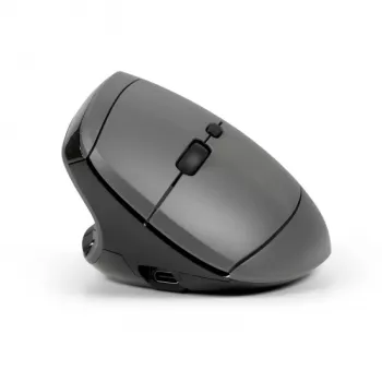 Mysz BakkerElkhuizen MidWay Lewa, dla leworęcznych, konstrukcja pionowa, Optyczna, RF Wireless + Bluetooth + USB Type-C, 2400 DPI, Szary, Czarny