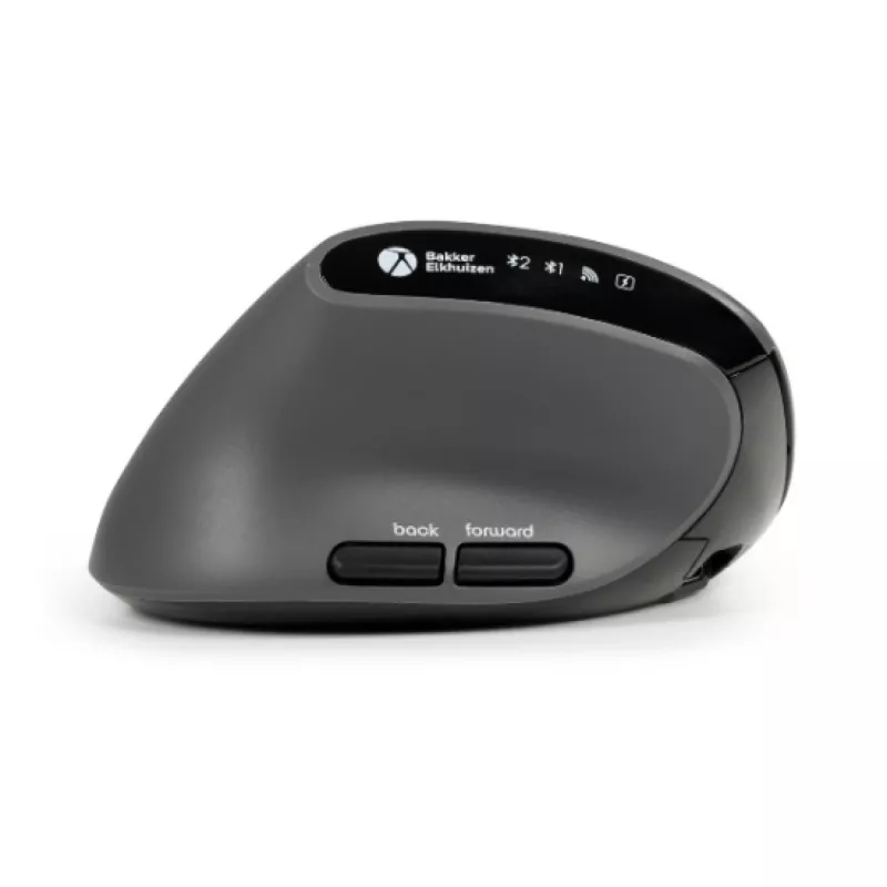 Mysz BakkerElkhuizen MidWay Lewa, dla leworęcznych, konstrukcja pionowa, Optyczna, RF Wireless + Bluetooth + USB Type-C, 2400 DPI, Szary, Czarny