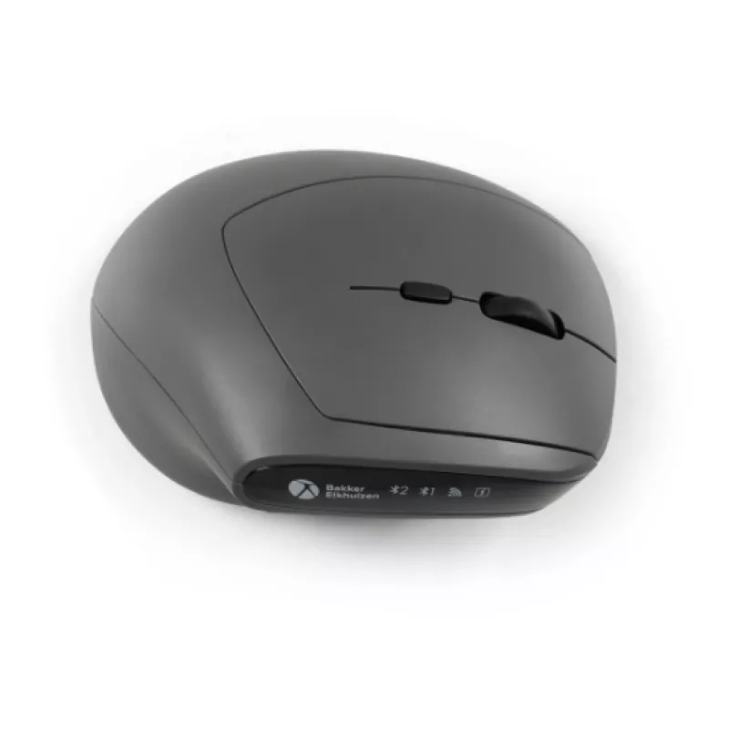 Mysz BakkerElkhuizen MidWay Lewa, dla leworęcznych, konstrukcja pionowa, Optyczna, RF Wireless + Bluetooth + USB Type-C, 2400 DPI, Szary, Czarny