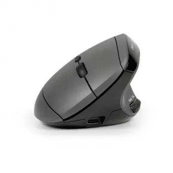 Mysz BakkerElkhuizen MidWay praworęczna, pionowa konstrukcja, optyczna, RF Wireless + Bluetooth + USB Type-C, 2400 DPI, szara, czarna