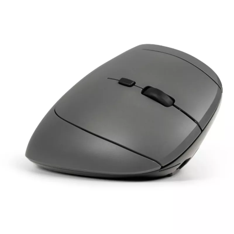 Mysz BakkerElkhuizen MidWay praworęczna, pionowa konstrukcja, optyczna, RF Wireless + Bluetooth + USB Type-C, 2400 DPI, szara, czarna