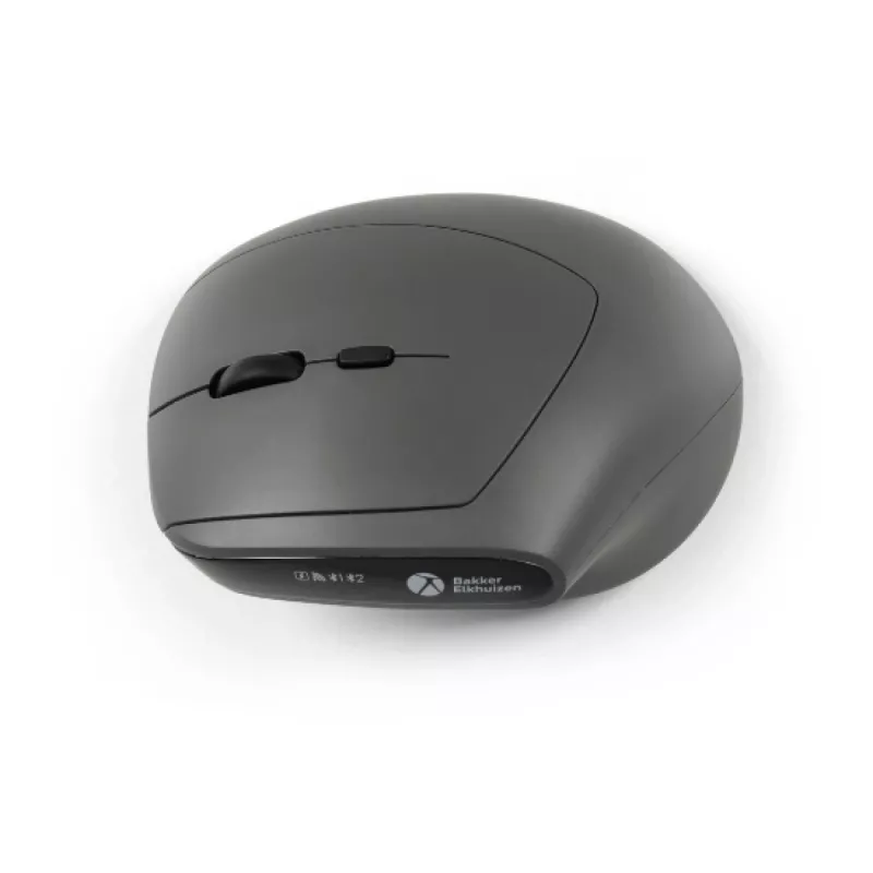 Mysz BakkerElkhuizen MidWay praworęczna, pionowa konstrukcja, optyczna, RF Wireless + Bluetooth + USB Type-C, 2400 DPI, szara, czarna