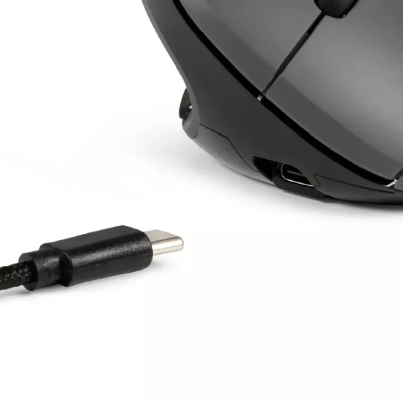 Mysz BakkerElkhuizen MidWay praworęczna, pionowa konstrukcja, optyczna, RF Wireless + Bluetooth + USB Type-C, 2400 DPI, szara, czarna