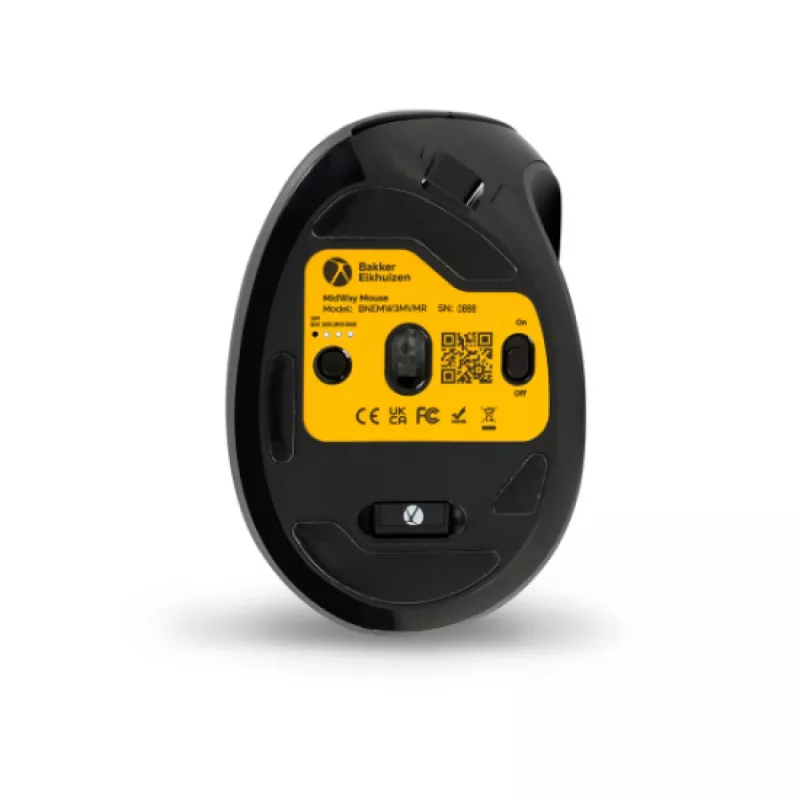 Mysz BakkerElkhuizen MidWay praworęczna, pionowa konstrukcja, optyczna, RF Wireless + Bluetooth + USB Type-C, 2400 DPI, szara, czarna