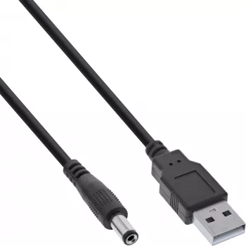 adapter kablowya zasilania USB DC InLine, wtyk USB A męski na wtyk DC 5,5x2,10 mm, czarny, 1 m