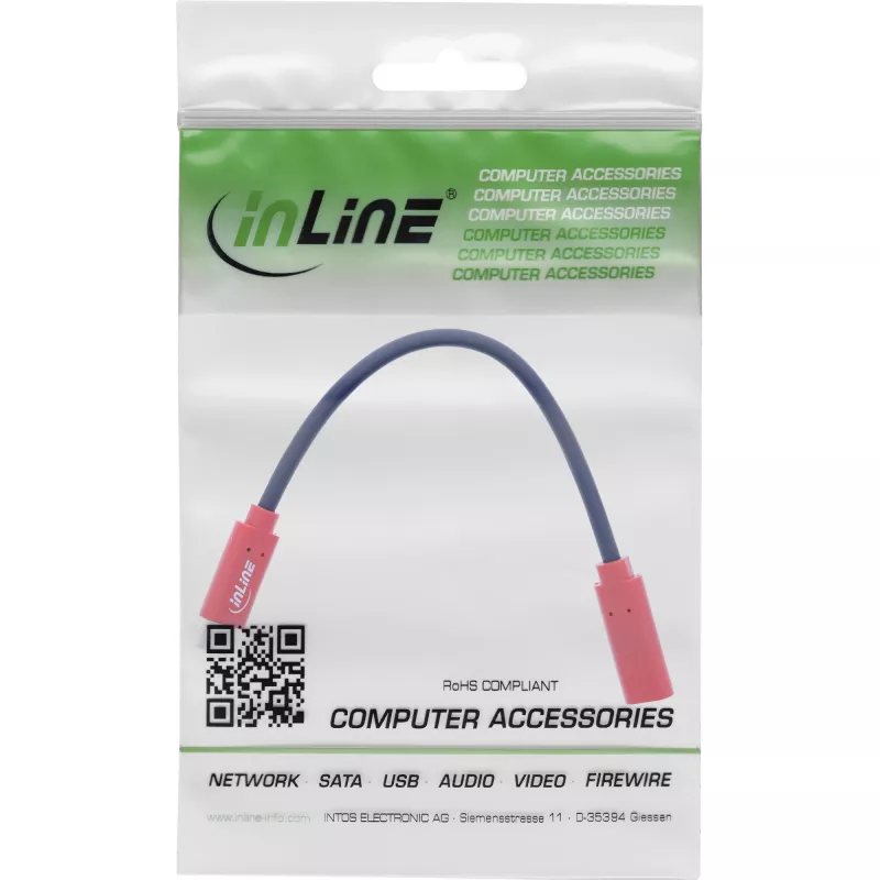 Adapter kablowy InLine USB-C gender changer 31654, USB-C do USB-C, 0,2 m, czerwony