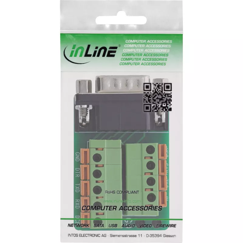 InLine 92501B złącze przewodowe Blok zaciskowy / D-Sub 9 Czarny, Zielony