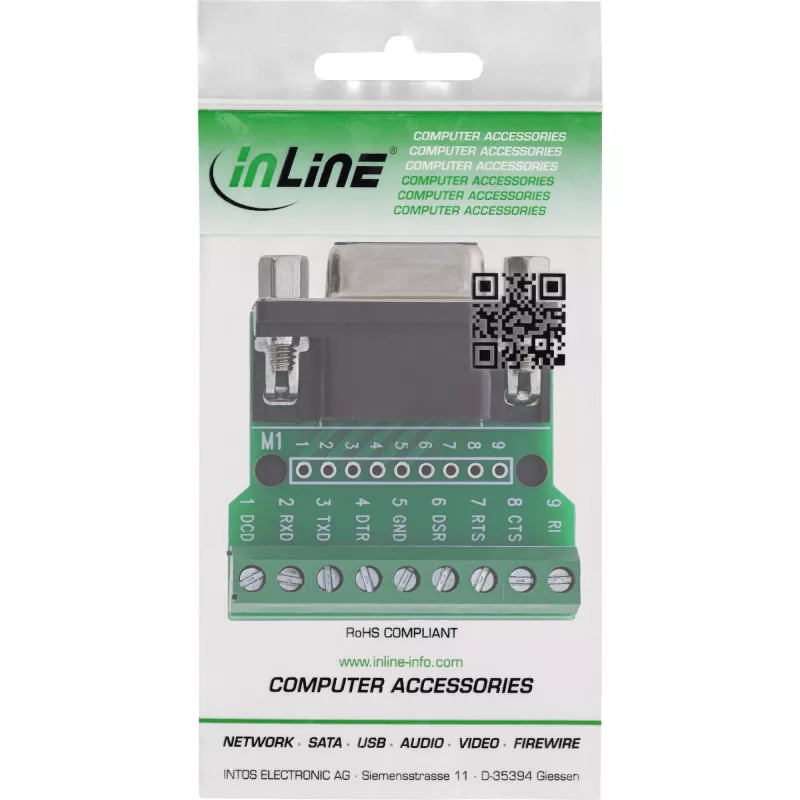 InLine 92501C złącze przewodowe Listwa zaciskowa / D-Sub 9 Czarny, Zielony