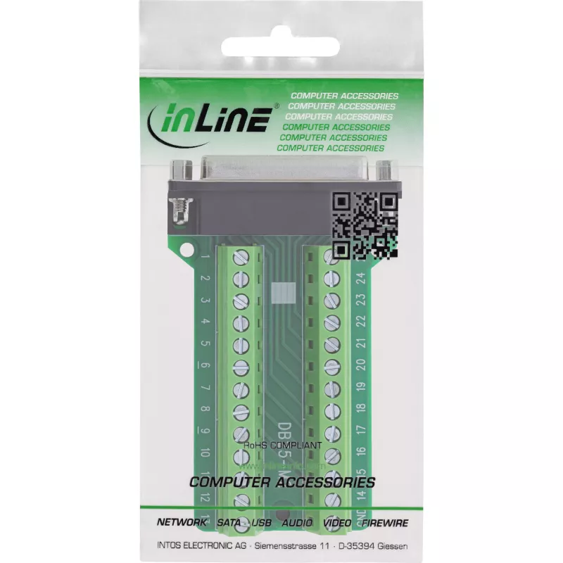 InLine 92502E złącze przewodowe Listwa zaciskowa / D-Sub 25 Zielony