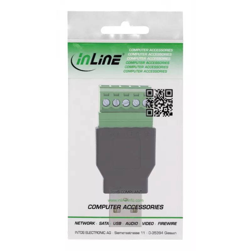 InLine 92504A złącze przewodowe USB-A / blok zaciskowy, 5-pinowe czarne, zielone