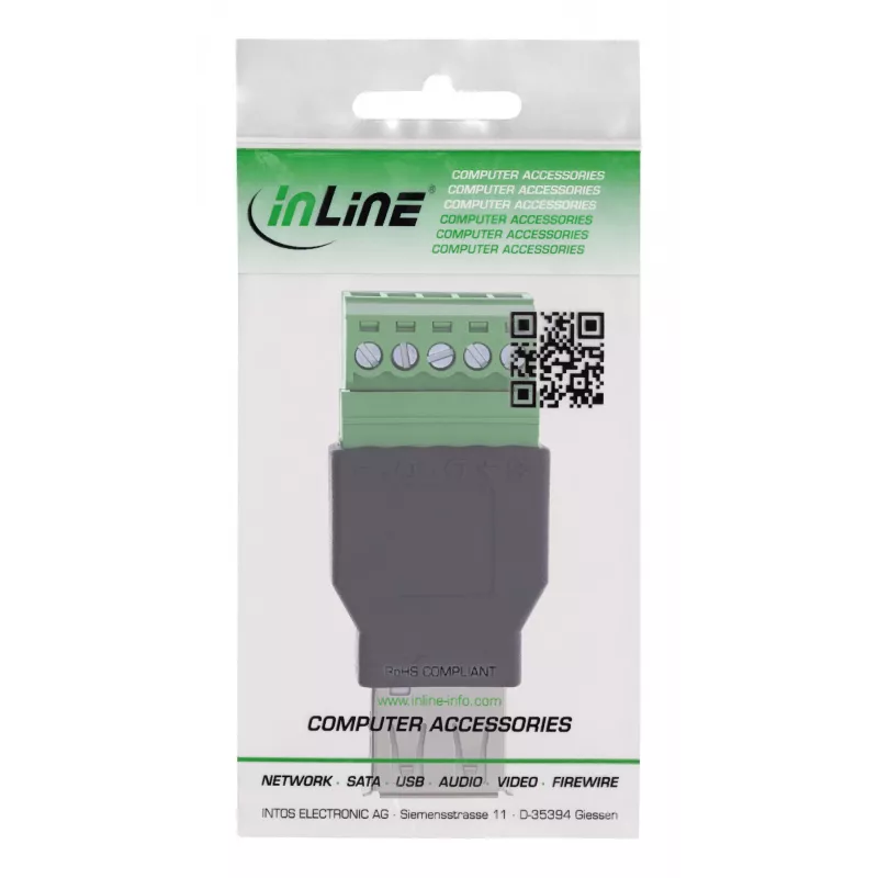 InLine 92504B adapter USB-A / Listwa zaciskowa, 5-stykowa Czarny, Zielony