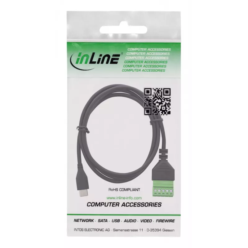 InLine 92504E złącze przewodowe USB-C / blok zaciskowy, 5-pinowe czarne, zielone