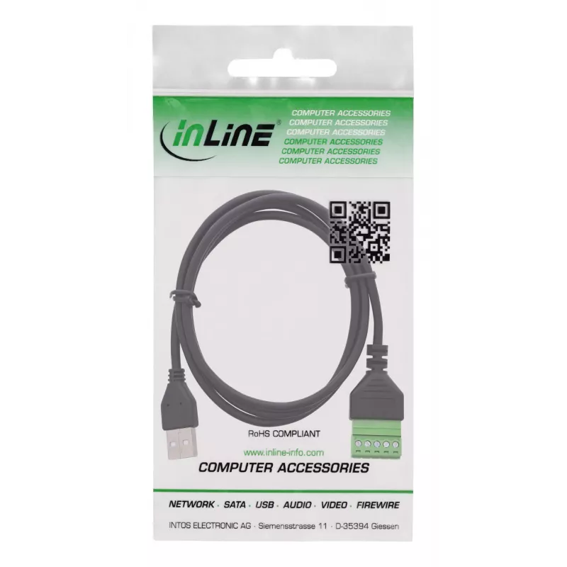 InLine 92504G łącznik przewodów USB-A / Listwa zaciskowa, 5-stykowy Czarny, Zielony