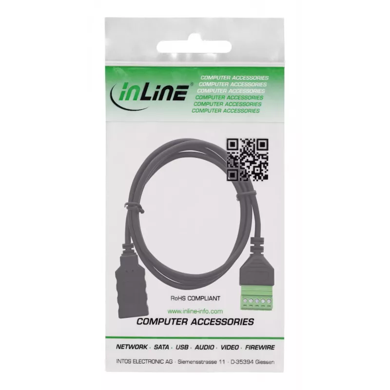 Adapter USB-A / listwa zaciskowa, 5-pin, czarny, zielony InLine 92504H