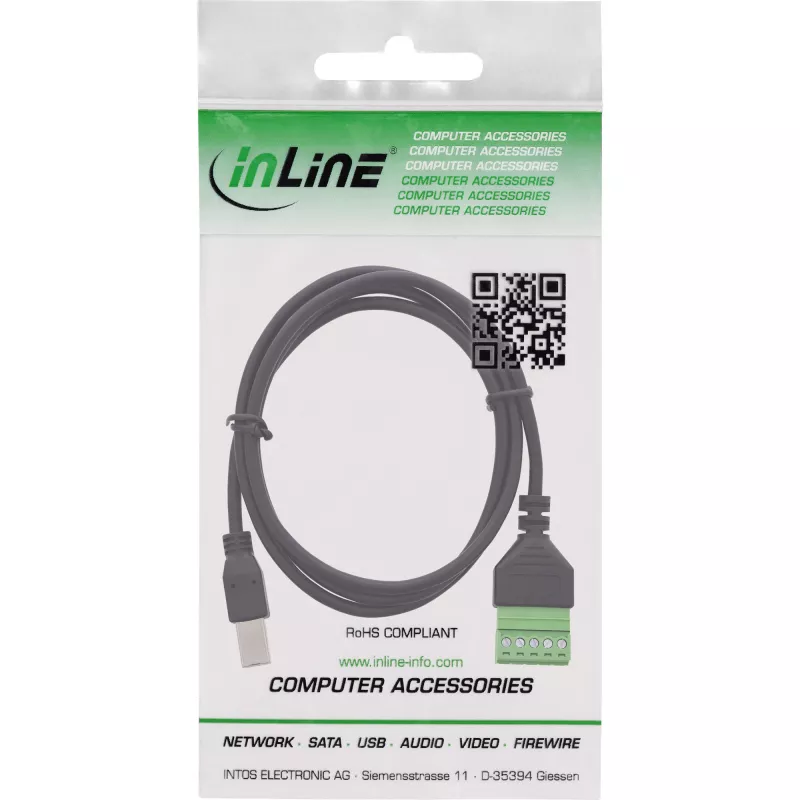 Łącznik przewodowy InLine 92504I USB-B / Blok zaciskowy, 5-stykowy Czarny, Zielony