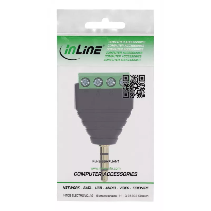 InLine 92504J adapter przewodowy 3,5 mm wtyk jack TRRS 4-pin / listwa zaciskowa 4 zaciski Czarny, Zielony