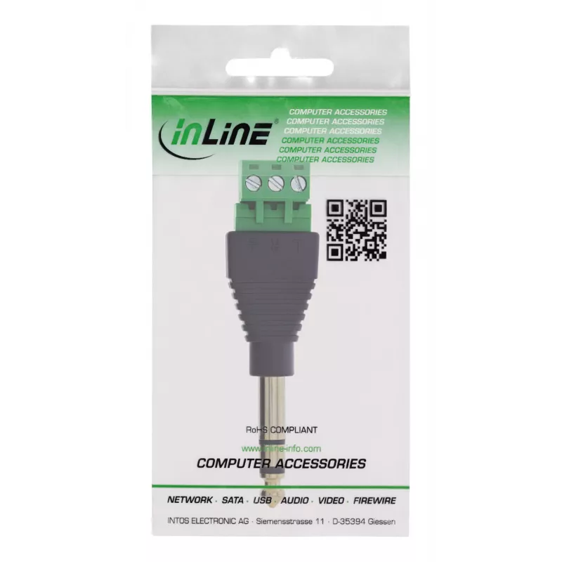 InLine 92504L złącze przewodowe 6,35 mm jack 3-stykowy TRS / Listwa zaciskowa 3 zaciski Czarny, Zielony
