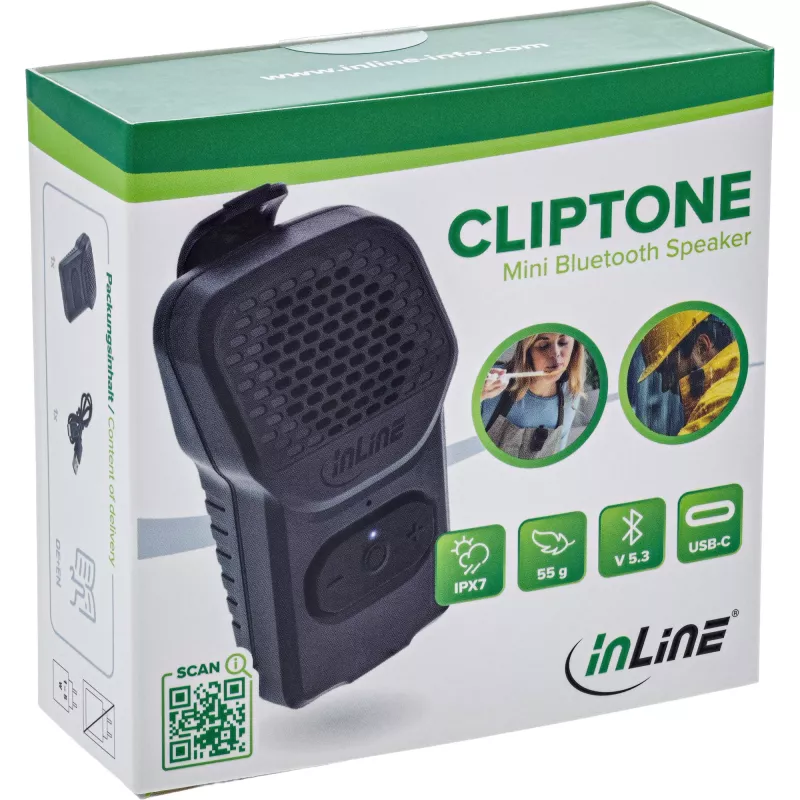 Mono portable speaker InLine 55383 — Czarny, driver 2.8 cm, Bluetooth 2.4 GHz (range 10 m)