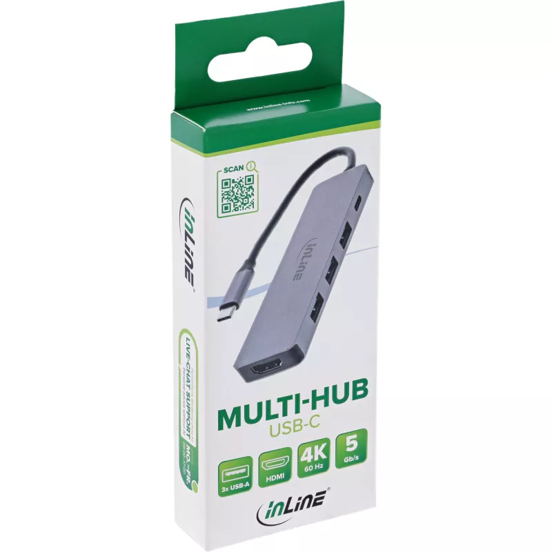 InLine 33271A koncentrator interfejsów USB 3.2 Gen 1 (3.1 Gen 1) Type-C 5000 Mbit/s Szary