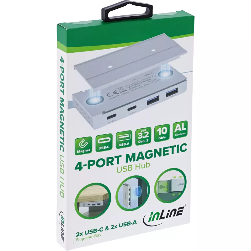 InLine 35395M hub interfejsu USB 3.2 Gen 2 (3.1 Gen 2) Typu-C 10000 Mbit/s Srebrny
