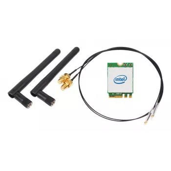 SHUTTLE WLN-M22 Zestaw WLAN — Intel AX210 M.2 Wi‑Fi 6E (trójzakresowe 2.4/5/6 GHz) z Bluetooth 5.2 i 2x2 antenami zewnętrznymi