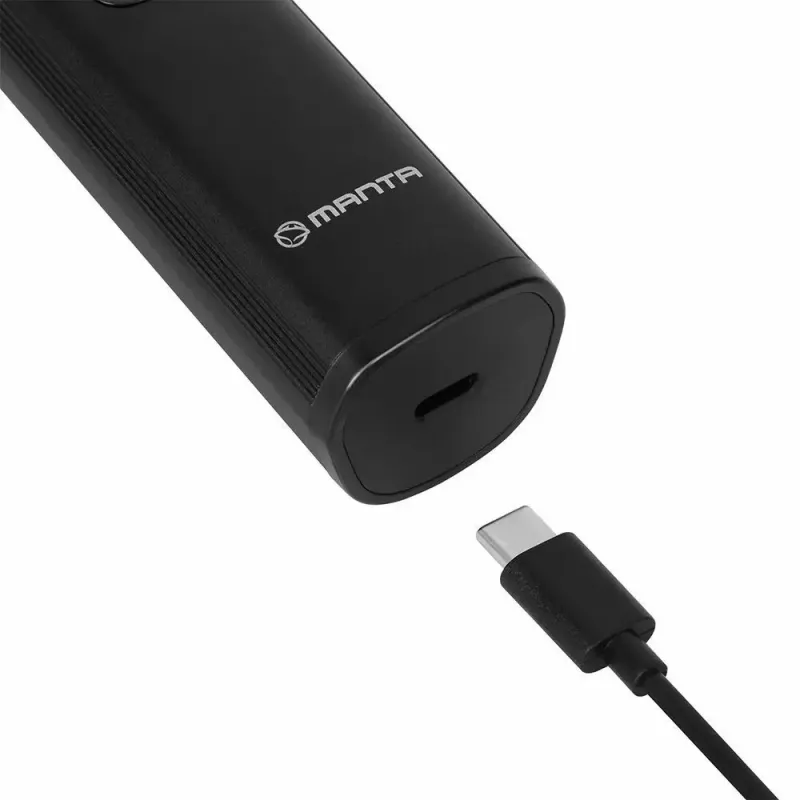 Bezprzewodowa, akumulatorowa maszynka do włosów MANTA HT-01BK — USB-C, wodoodporna IPX7, 90 min pracy, 6 + 4 magnetyczne nasadki