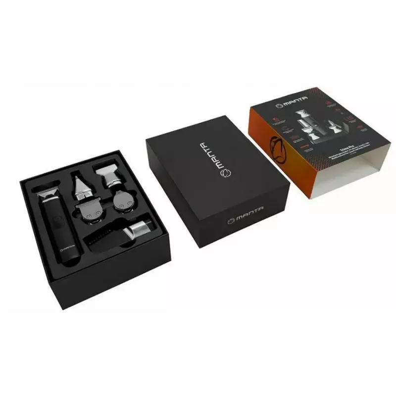Bezprzewodowa, akumulatorowa maszynka do włosów MANTA HT-01BK — USB-C, wodoodporna IPX7, 90 min pracy, 6 + 4 magnetyczne nasadki
