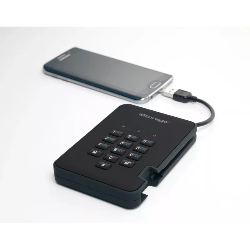 iStorage diskAshur2 256-bitowy 1 TB USB 3.2 bezpieczny szyfrowany dysk SSD — czarny IS-DA2-256-SSD-1TB-B