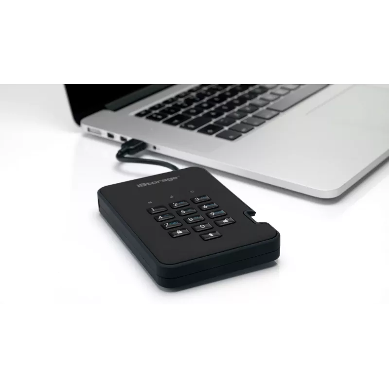 iStorage diskAshur2 256-bitowy 1 TB USB 3.2 bezpieczny szyfrowany dysk SSD — czarny IS-DA2-256-SSD-1TB-B