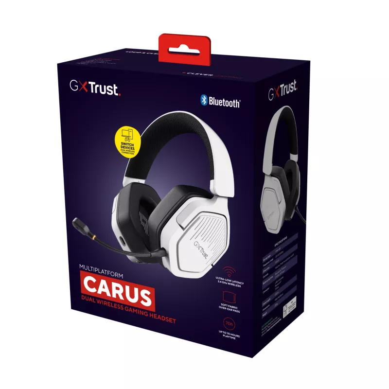 Trust GXT 493W Carus Headset Wired & Wireless Head-band, Helmet Gaming USB Type-C / USB Type-A Bluetooth biały