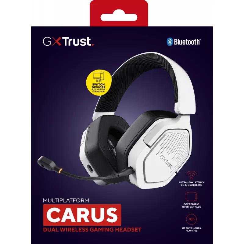 Trust GXT 493W Carus Headset Wired & Wireless Head-band, Helmet Gaming USB Type-C / USB Type-A Bluetooth biały