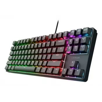 Mechaniczna klawiatura gamingowa TRUST 26135, 80% 87 klawiszy, układ niemiecki QWERTZ, przewodowa USB, czarna, kabel 1,8 m