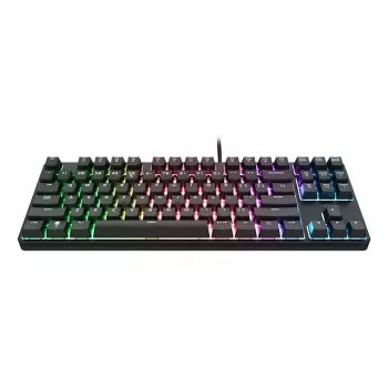 Mechaniczna klawiatura gamingowa TRUST 26135, 80% 87 klawiszy, układ niemiecki QWERTZ, przewodowa USB, czarna, kabel 1,8 m