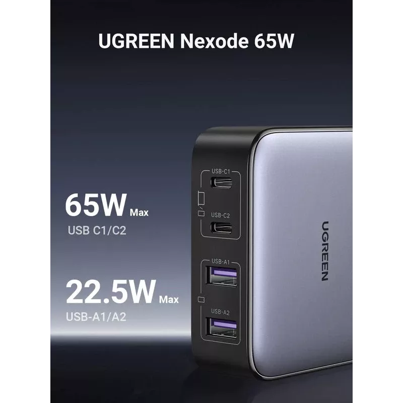 Ugreen Nexode 65 W stacjonarna szybka ładowarka, 2x USB-A + 2x USB-C (90747)